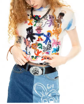 Women Bodycon T-Shirts Short Sleeve Tie Dye Tees Stretch Crop Tops Goblin Core 2000s Coquette Gyaru Aesthetic Kpop Kawaii Summe