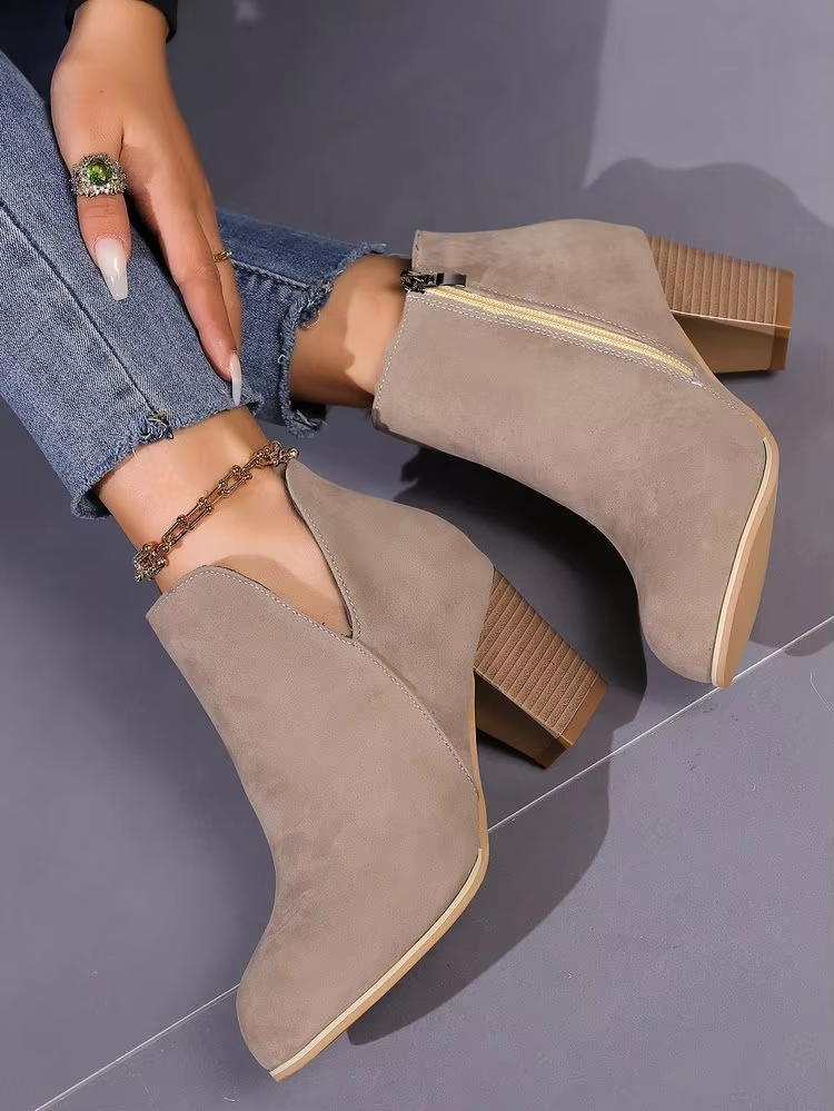 Women's Fashion Ankle Boots Chunky High Heels Boots Female New Trendy Autumn Winter Outdoor Mid-heel Side Zipper Booties Mujer
