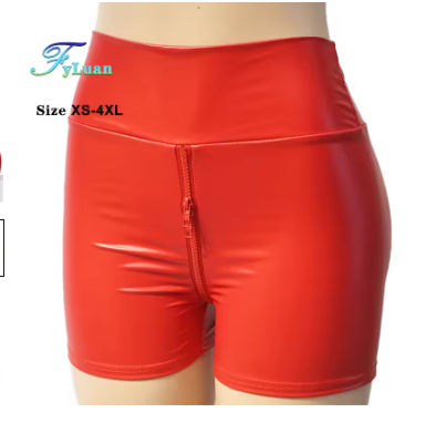 Women's Matte Leather Shorts, High Waist Bodycon, Push Up Black Shorts, Joggers, Sports Fitness, Sexy Wetlook Bodycon Clubwear