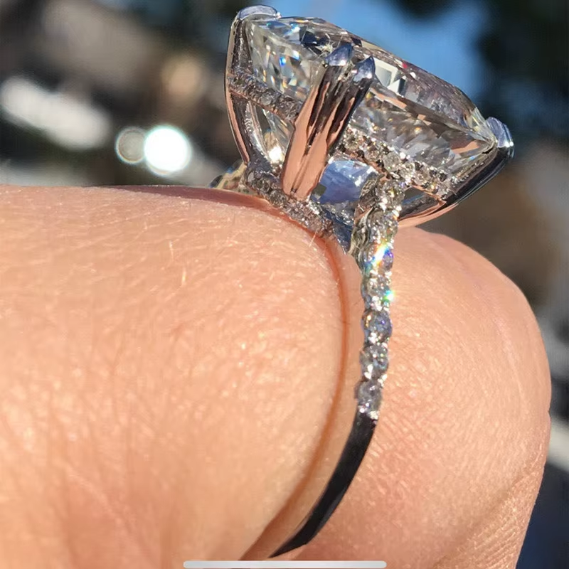 Origin Natural 3 Carats Moissanite Gemstone Real 14 K White Gold Jewelry Ring for Women Classic Oval Shape Bizuteria Ring Female