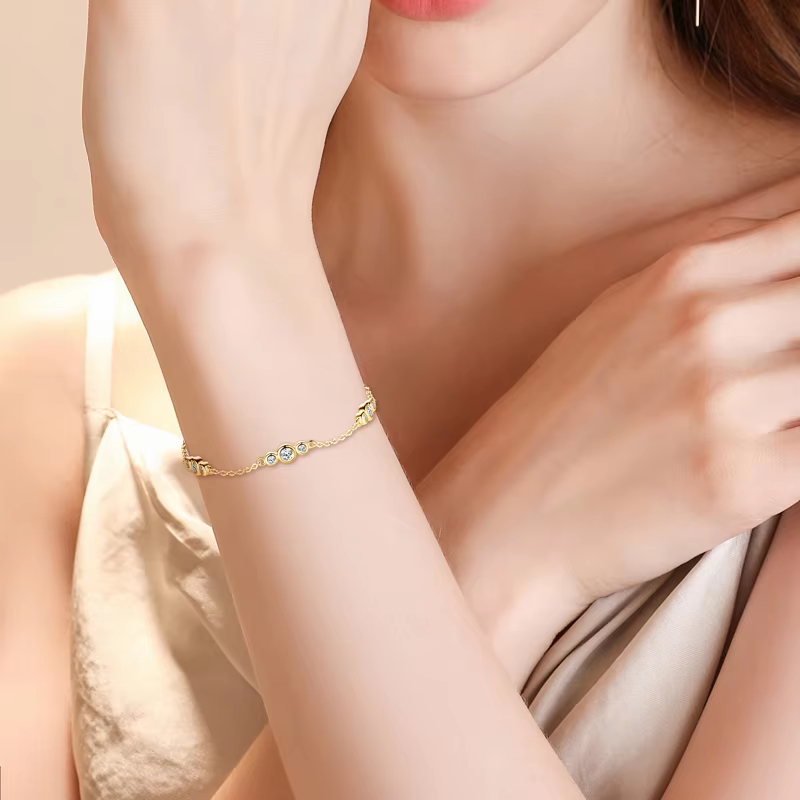 Anizw 2024 New 18k Gold Plated Bracelet 925 Silver Chain 2mm D Color Bezel Moissanite Bracelets Fashion Women's Jewelry Gifts