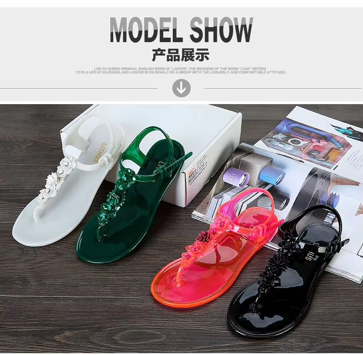 Sandals for Woman with Low Heels Summer 2024 Black Women's Shoes Plastic Footwear Flip-flops Beach Pvc New Breathable Fashion H
